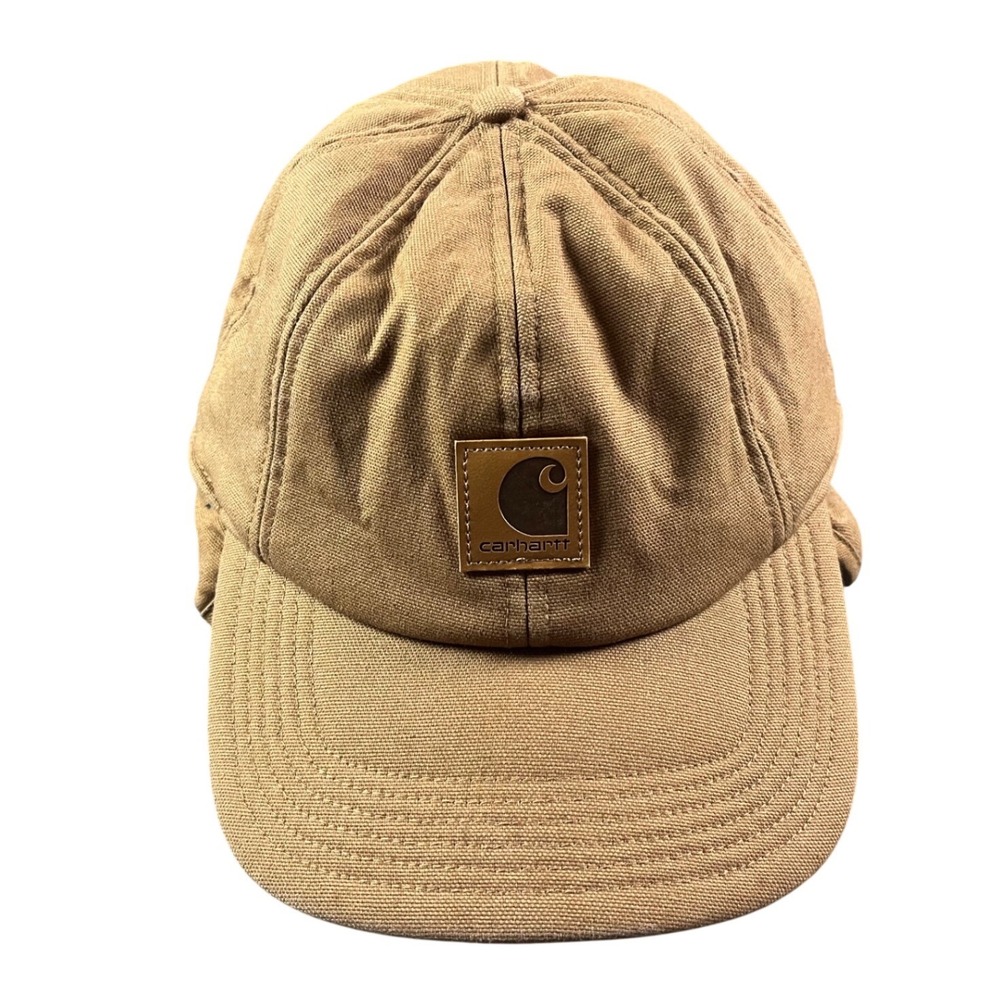 Carhartt Mens A199 BRN Ear Flap Cap Brown Duck Canvas Fleece Lined Hat L/XL
